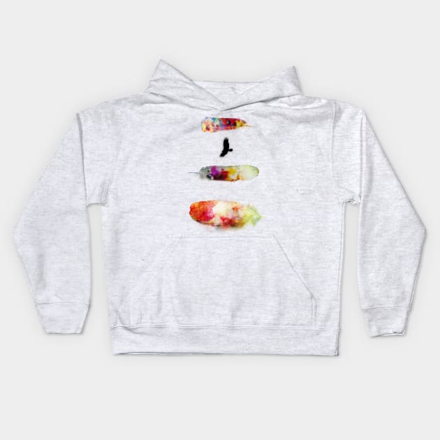 Three Water Colour Feathers and a Bird Kids Hoodie by DyrkWyst